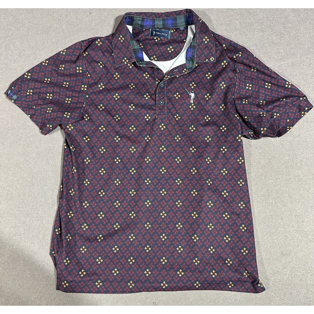 William Murray Golf Polo Shirt Men’s Medium Geometric Print Burgundy Navy
